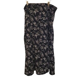 SHEIN Curve Black Floral Midi Skirt Plus 4XL High Waist A-Line Flowy Cottagecore